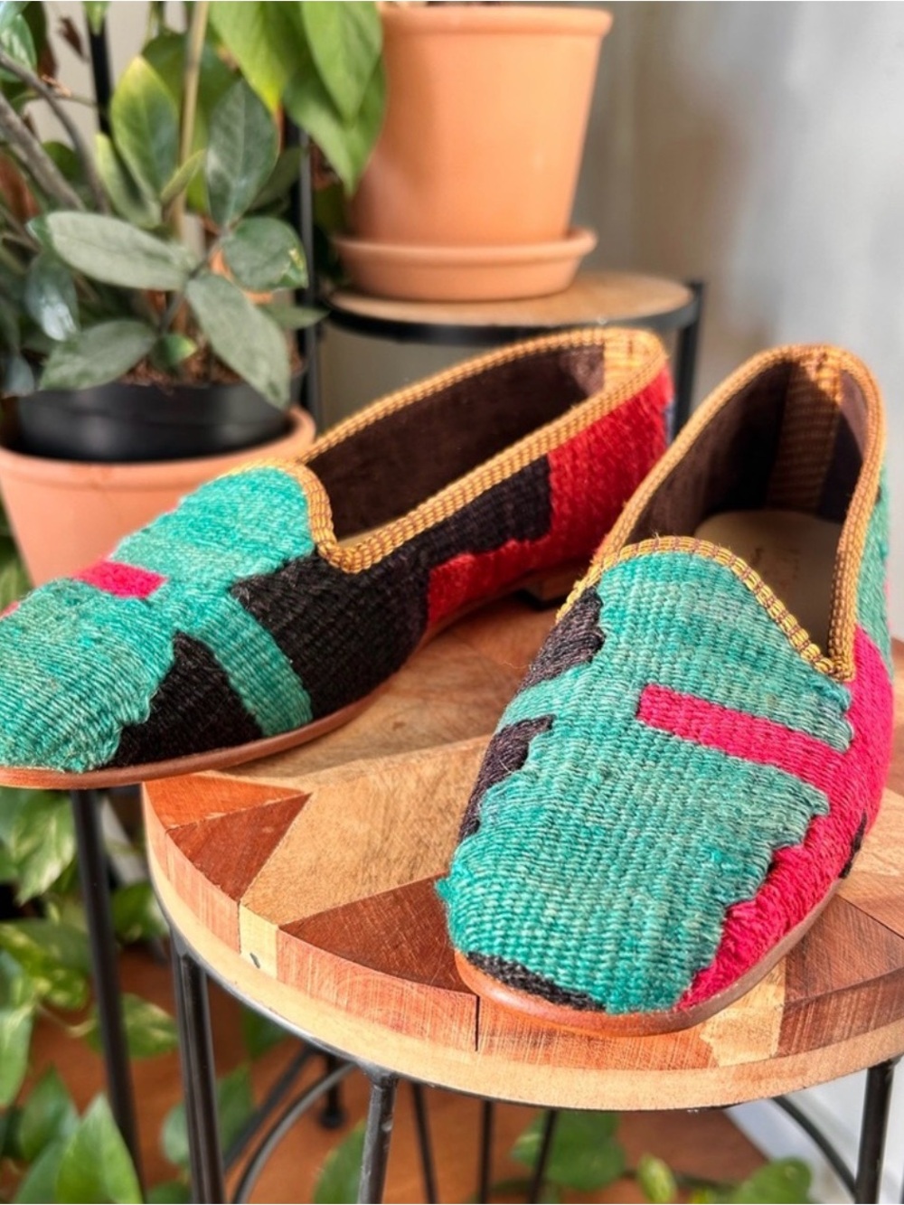 Artemis Design Co. Teal, Pink & Black Woven Flats